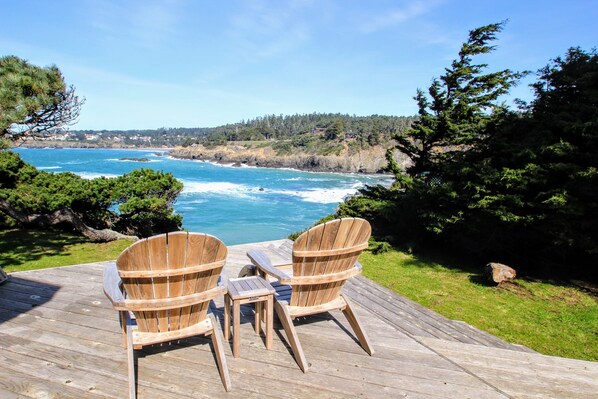 back deck view of Mendocino bay