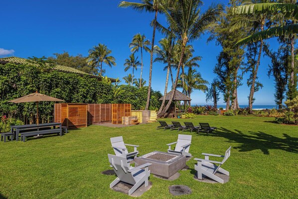 Large Grassy Yard with Hot Tub, Fire Pit, and Gazebo