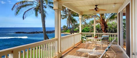 Hale Mahana Kai at Kukuiula - Oceanfront Dining & Lounging Lanai View - Parrish Kauai