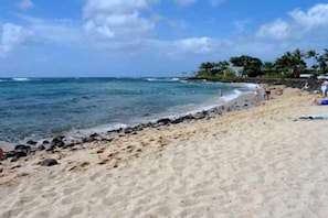 Lawai Beach is a crescent shaped sand beach footsteps from Kuhio