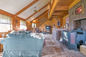 Living Room | Wood-Burning Fireplace | No Cell Service (WiFi Calling)