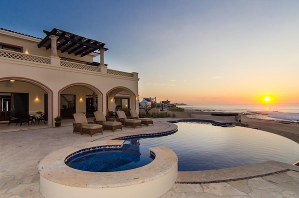 Beachfront pool and Jacuzzi