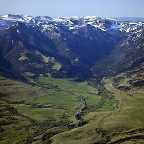 This is the ranch, and the mountains beyond are national forest and Yellowstone National Park.  All of it is yours to explore!