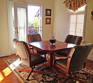 Dining room that looks out over the main plaza in Stoudtburg Village, Adamstown