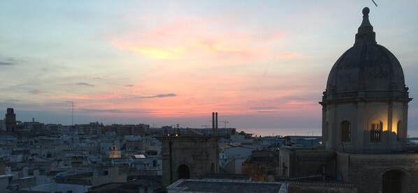 On the roof terrace at dusk