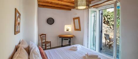 Bedroom decorated with vintage traditional tools