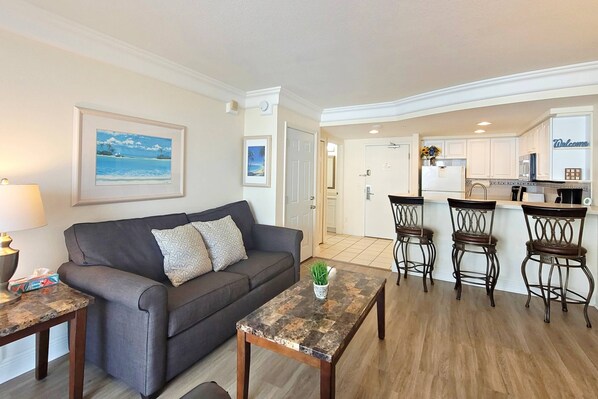 Clean, large one bedroom suite featuring a separate living area. Plenty of room for your family of 4!