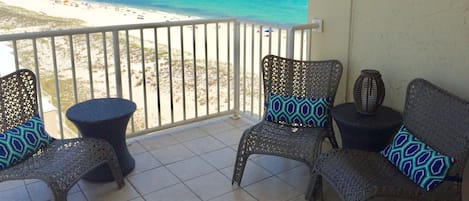 Outdoor seating on the balcony