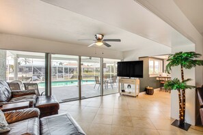 Living Room | Single-Story Home | 65" Smart TV w/ Cable | Central A/C