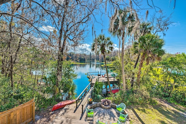 Dunellon Vacation Rental | 4BR | 2.5BA | Fire Pit | Private Dock & Deck