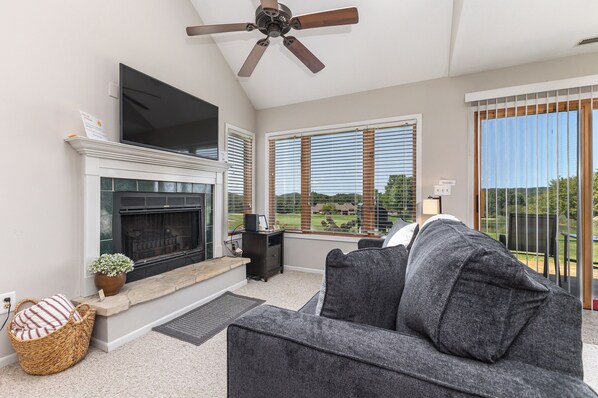 Enjoy the New Sofa, Fireplace, Ceiling Fan in the Living room