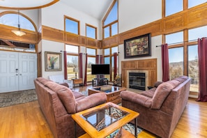 Living Room with Wood Burning Fireplace