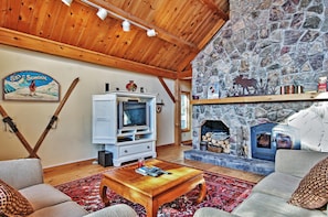 Living Room | Stone Wood-Burning Fireplace