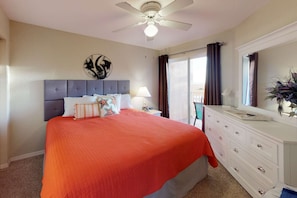 Master bedroom features a comfortable King size bed