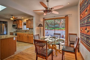 Dining Room | Glass-Topped Table | Private Patio Access