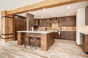 Modern kitchen with bar seating for 2.