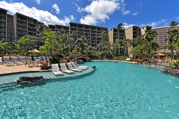 Newly renovated fresh water garden pools