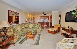 Tile floors throughout main living and kitchen areas