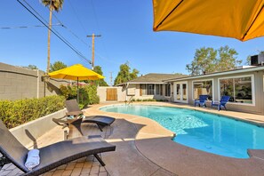 Private Backyard | Pool (Not Heated) | Sun Chairs & Umbrellas | Beverage Cooler
