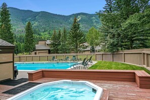 Year round communal hot tub and seasonal heated pool are located just a short walk across the parking lot. Relax and enjoy the views.