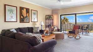 Poipu Sands at Poipu Kai Resort #334 - Living Room & Lanai View - Parrish Kauai