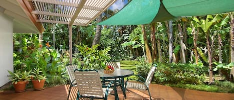 Hale Lani at Poipu Kai Resort - Shaded Backyard Lanai - Parrish Kauai