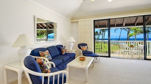 Kiahuna Plantation #186 - Ocean View Living Room & Lanai - Parrish Kauai