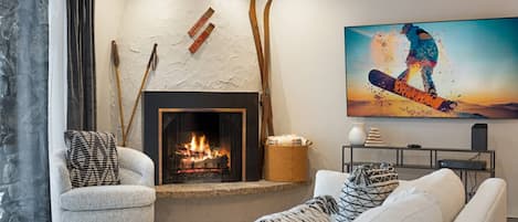 Cozy up to the gas fireplace and enjoy a movie.