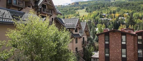 The living room provides views of the Four Seasons to the left and Alphorn in front plus amazing Vail Mountain!