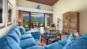Hanalei Bay Resort #9323 - Ocean Mountain View Living Room & Lanai - Parrish Kauai