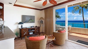 Whalers Cove at Koloa Landing #137 - Oceanfront TV Seating Area & Lanai View - Parrish Kauai