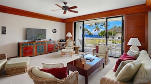 Poipu Kapili Resort #42 - Ocean View Living Room & Lanai View - Parrish Kauai