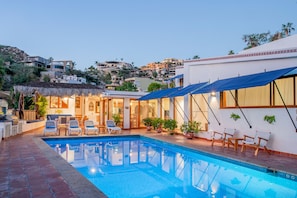 Poolside with patio furniture