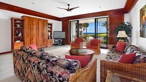 Poipu Kapili Resort #49 - Ocean View Living Room & Lanai View - Parrish Kauai