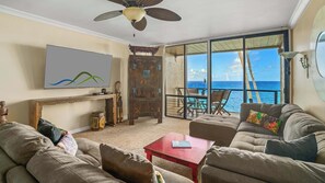 Poipu Makai #A2 - Oceanfront Living Room - Parrish Kauai