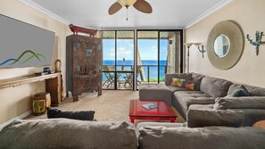Poipu Makai #A2 - Ocean View Living Room & Lanai - Parrish Kauai