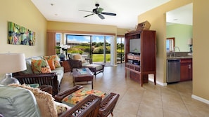 Poipu Sands at Poipu Kai Resort #314 - Living Room & Lanai View - Parrish Kauai