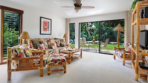 Waikomo Stream Villas #403 - Living Room & Lanai View - Parrish Kauai