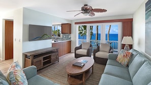 Poipu Palms #203 - Oceanfront Living Room - Parrish Kauai