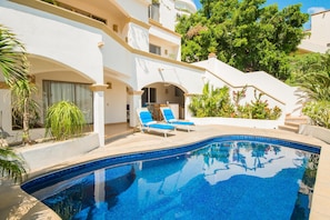 Poolside view of villa