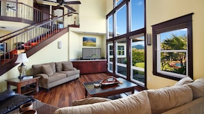 Kauai Dream at Poipu Beach Estates - Mountain & Pool View Living Room - Parrish Kauai