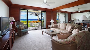 Poipu Kapili Resort #02 - Oceanfront Living Room & Lanai View - Parrish Kauai