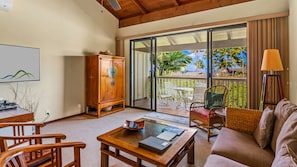 Nihi Kai Villas at Poipu #704 - Ocean View Living Room & Lanai - Parrish Kauai