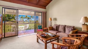 Nihi Kai Villas at Poipu #704 - Living Room & Lanai View - Parrish Kauai