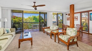 Nihi Kai Villas at Poipu #511 - Living Room & Lanai View - Parrish Kauai