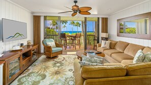 Nihi Kai Villas at Poipu #402 - Ocean View Living Room & Lanai - Parrish Kauai