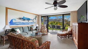 Hanalei Bay Resort #8102 - Mountain View Living Room & Lanai - Parrish Kauai