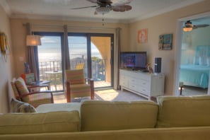 Living Room with Flatscreen TV/cable and Gulf View