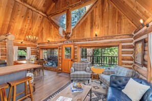 Stunning lodge accents with picture windows