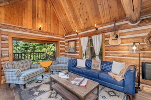 Cozy living room with wood fire place